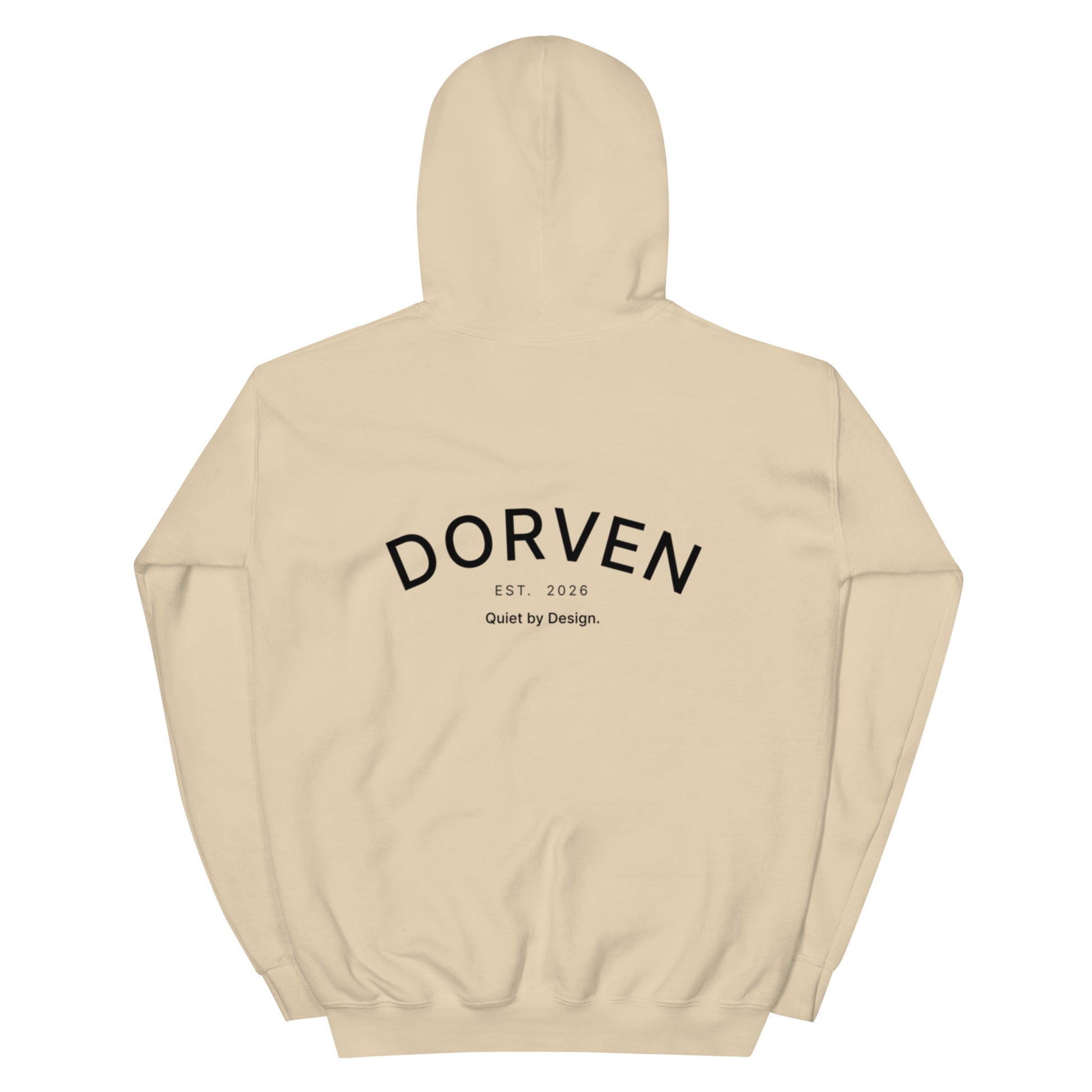 DORVEN Arc Hoodie Sand – Rückenprint Detail